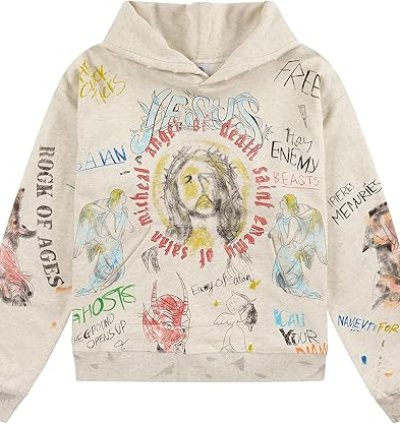 Saint Tears Lucky I See Ghosts Hoodie. Children's "See Ghosts" Men's Western Rapper Gray Sweatshirt.